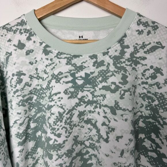 UA Rival Fleece Camo Crew Neck Mint Green White Under Armour Boxy Sweatshirt XS - Picture 9 of 14